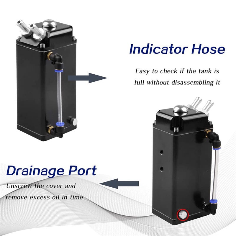 RULLINE Oil Catch Can Square Shape Aluminum Reservoir with Breather Filter 500ML Black - Image 4